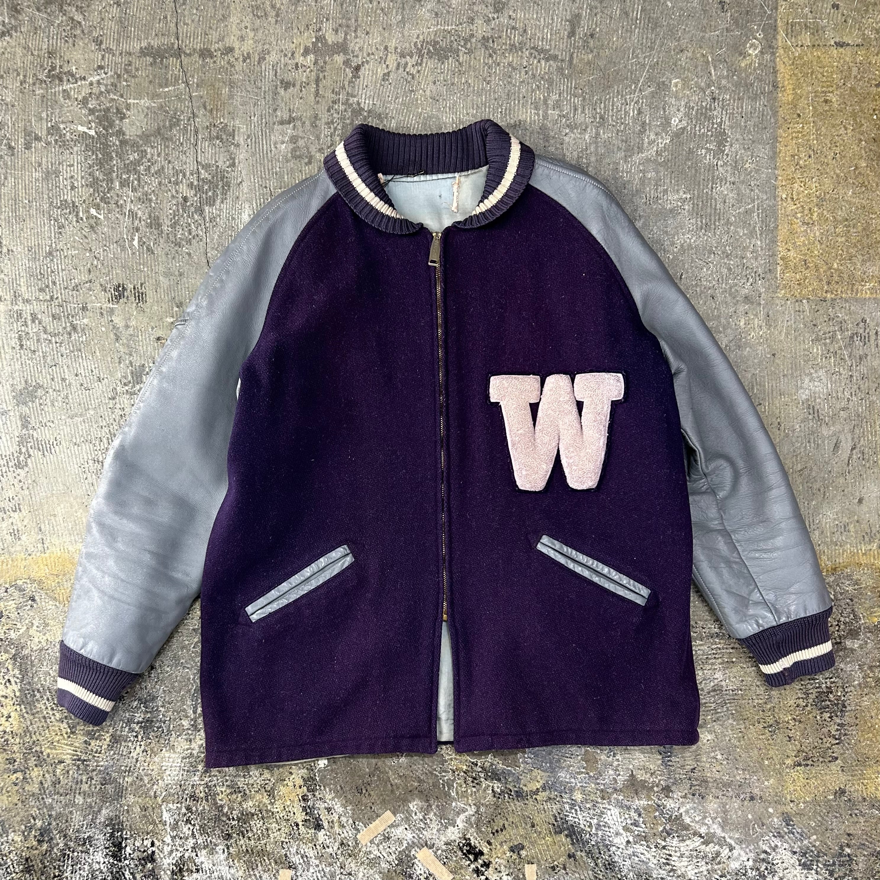 ~70s Unknown "Pharaoh type" Stadium Jumper Leather×Melton Wool