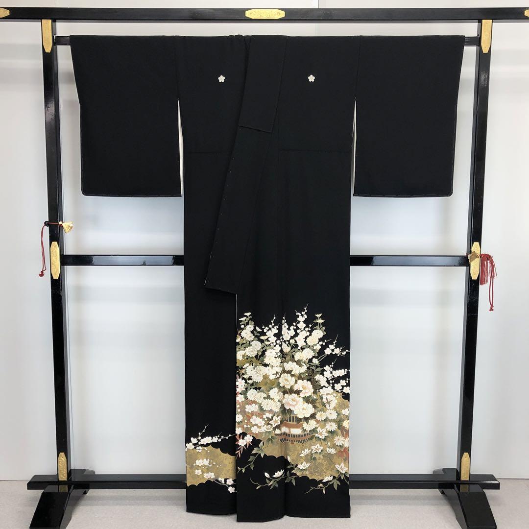 黒留袖 美しい四季の花模様 金彩 牡丹 菊 桜 梅 トールサイズ K-3479  