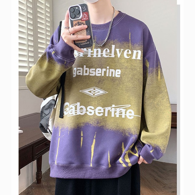 ♥クルーネックで楽ちん、でもデザインは個性的!【ZUOFEILIシリーズ】★トップス★ 4color スウェット ユニセックス メンズ カートゥーン 絞り染め アルファベット