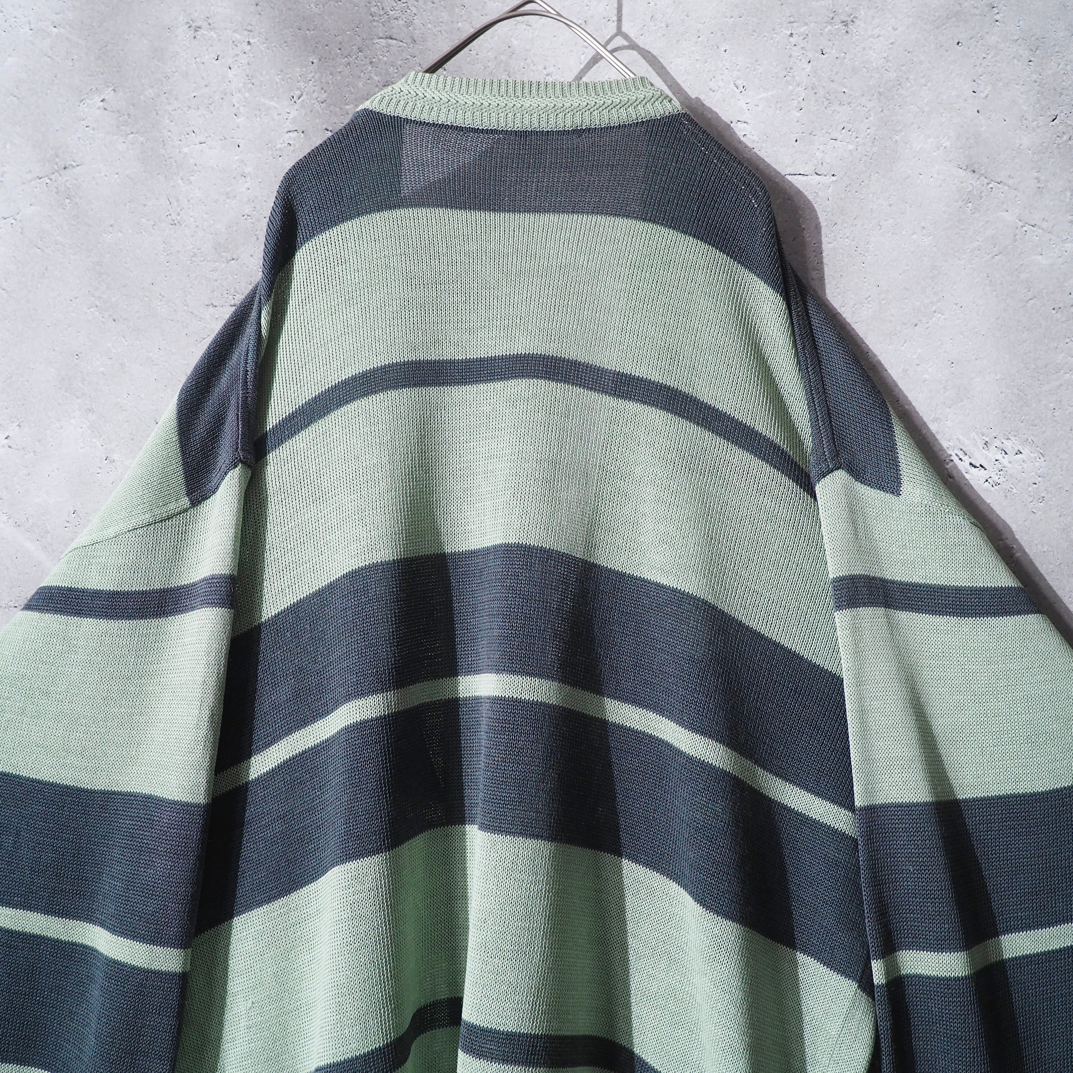 1990s " PIASPORTS " Mint green color vintage loose Border knit cardigan