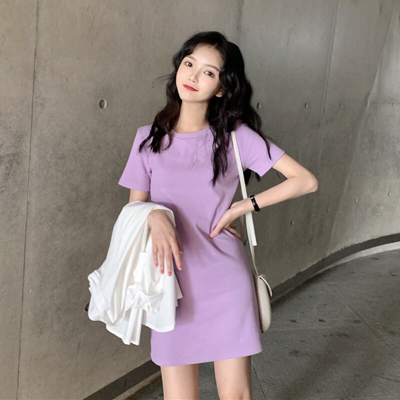 スカート サマースタイル薄手Tシャツ ドレス 夏物 パープル 試着室31316211301