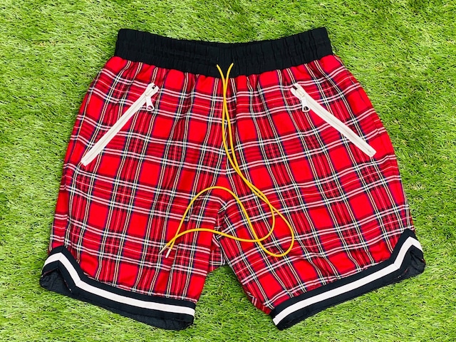 RHUDE 20SS PLAID BASKETBALL SHORT RED MEDIUM 100JH7971