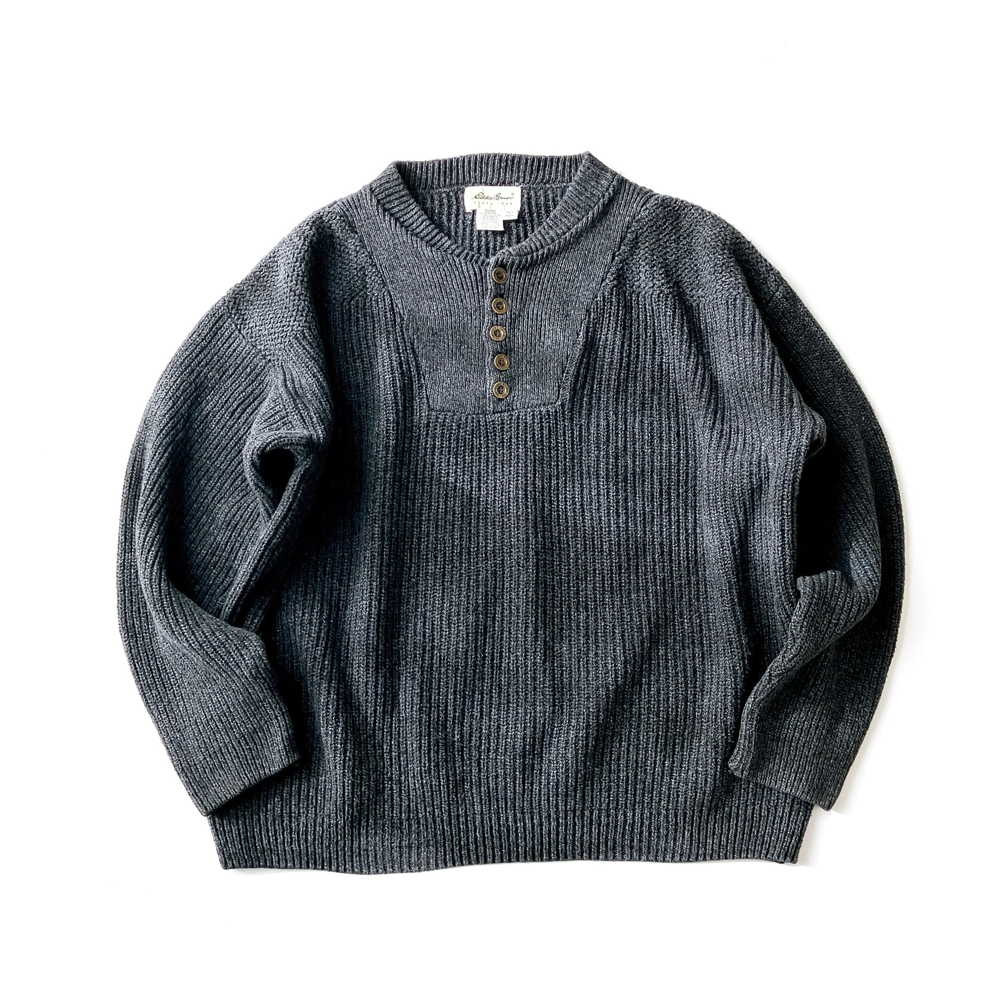 90's Eddie Bauer henry neck cotton knit sweater 白タグ 90's Eddie Bauer henry neck cotton knit sweater 白タグ