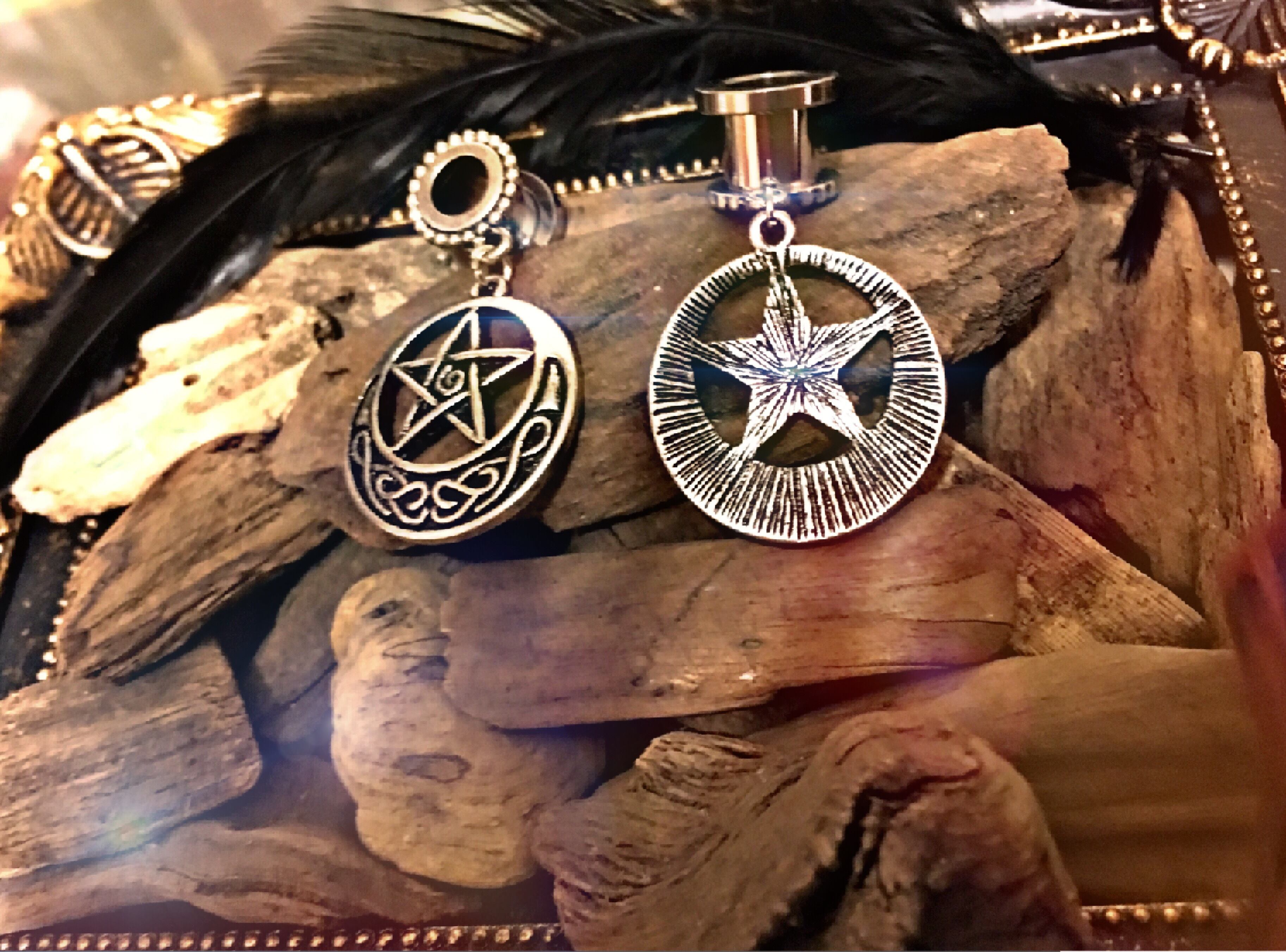 2G 6mm 1pc フレッシュトンネル スティール ペンタグラム チャーム ボディピアス