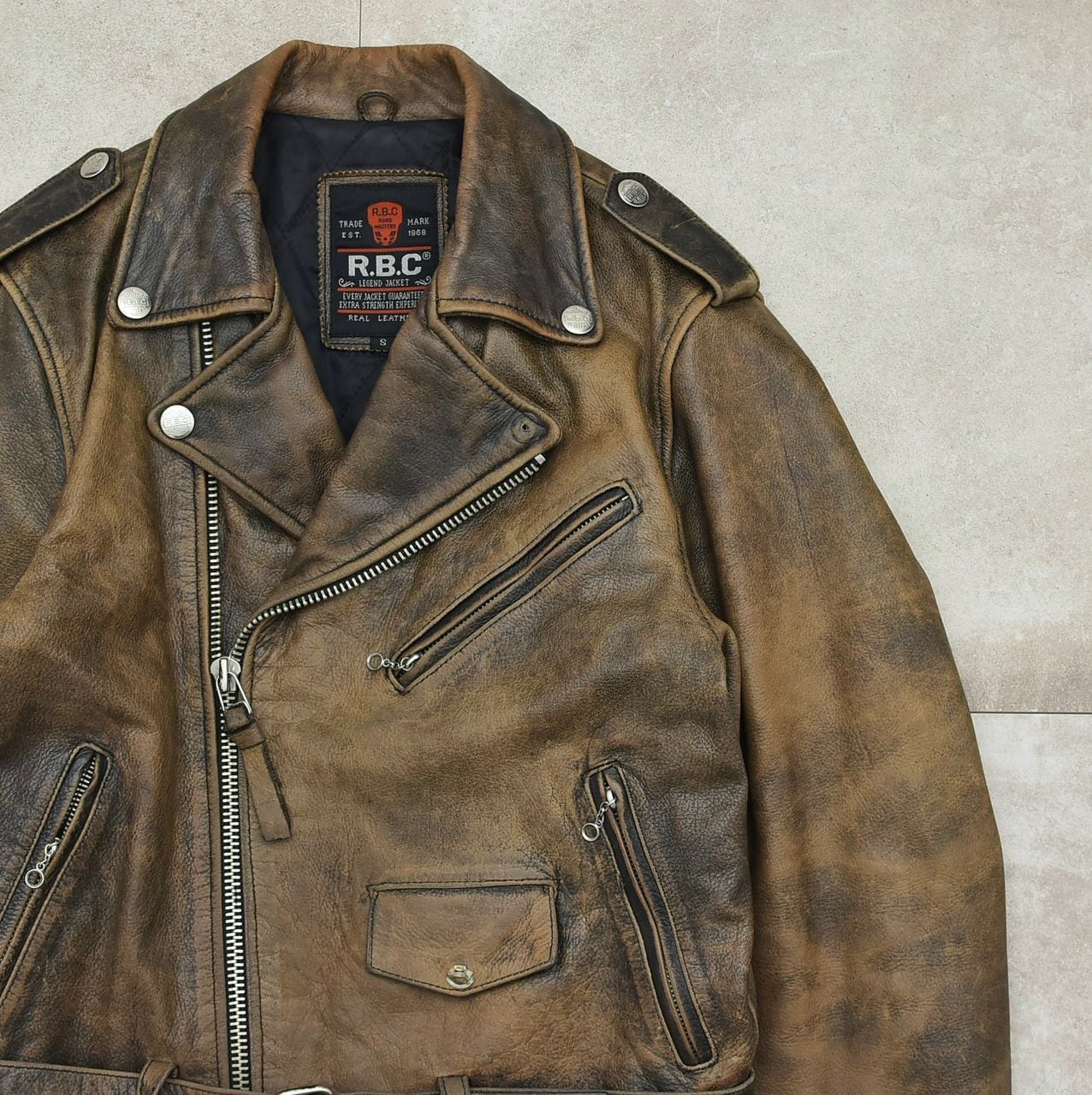 R.B.C aging leather double riders jacket | 古着屋 grin days memory