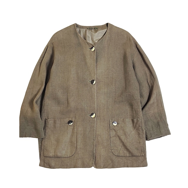 SEBASTIANO / Sun Faded Linen No Collar Jacket