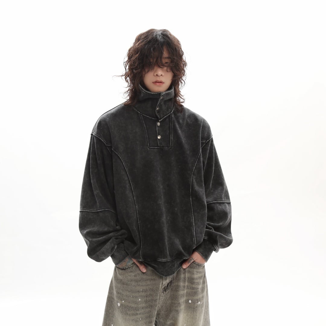 MZ STUDIOダメージセミタートルネックボタンポロシャツ