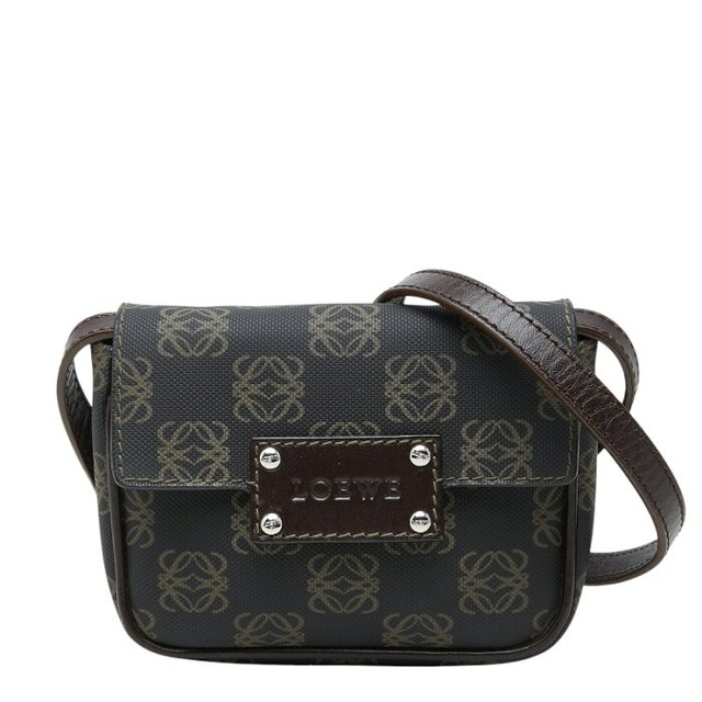 ロエベ アナグラム 斜めかけ ショルダーバック ブラック ブラウン PVC レザー レディース LOEWE 【中古】