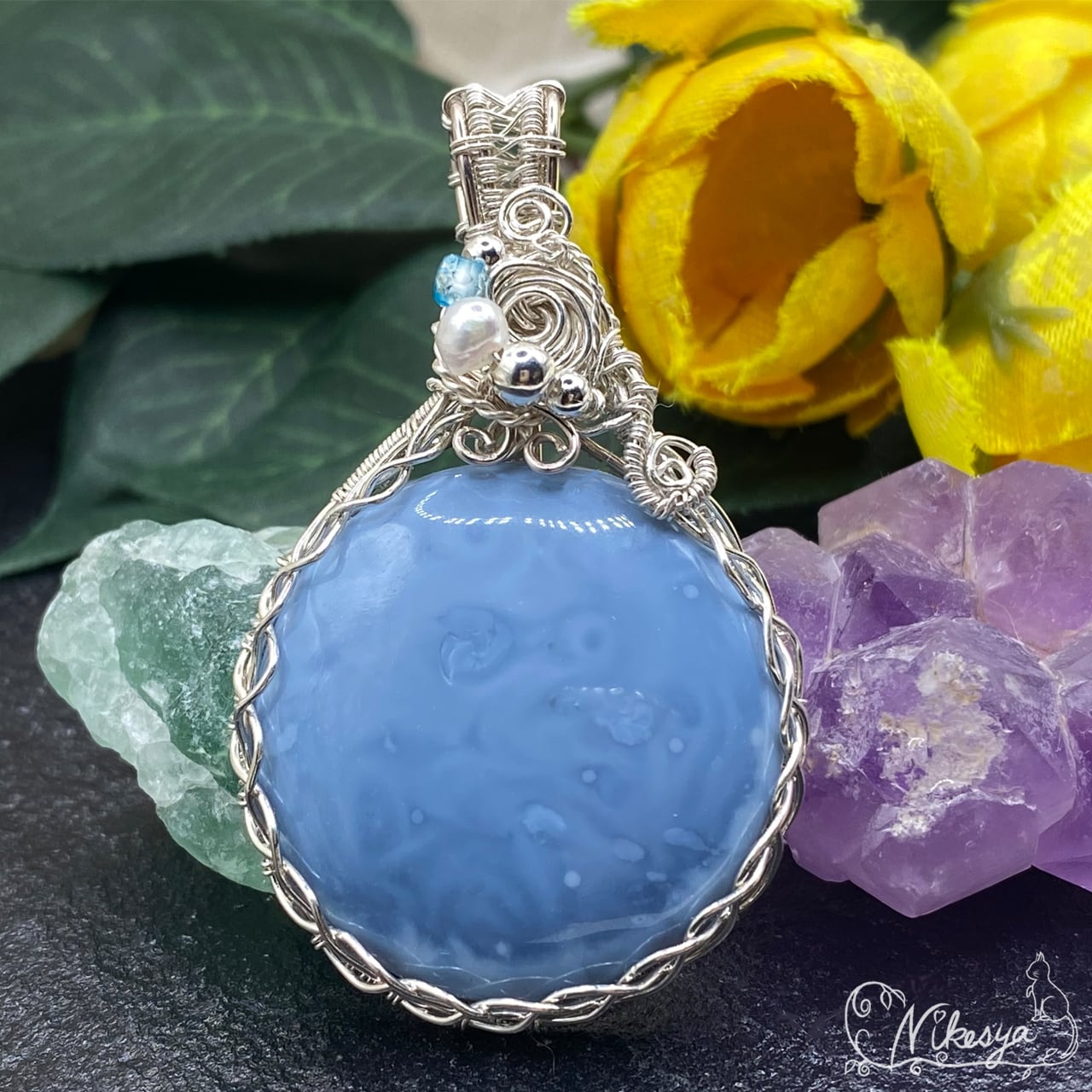 Silver999】エメラルドのペンダントトップ【ワイヤーアクセサリー