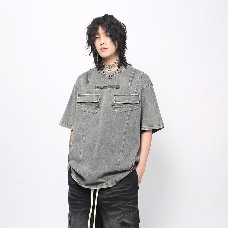 MZ STUDIOヴィンテージウォッシュデザイン半袖Tシャツ