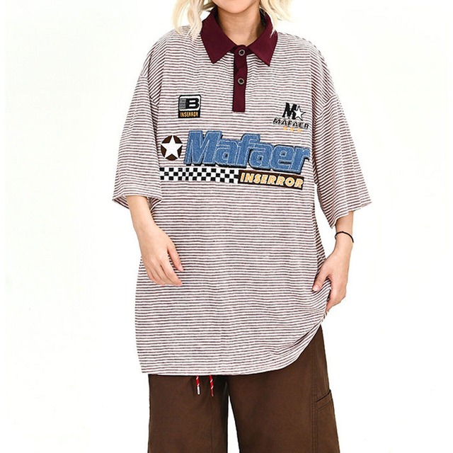 レーシングテイストピンストライプルーズポロシャツ 1col   R02006