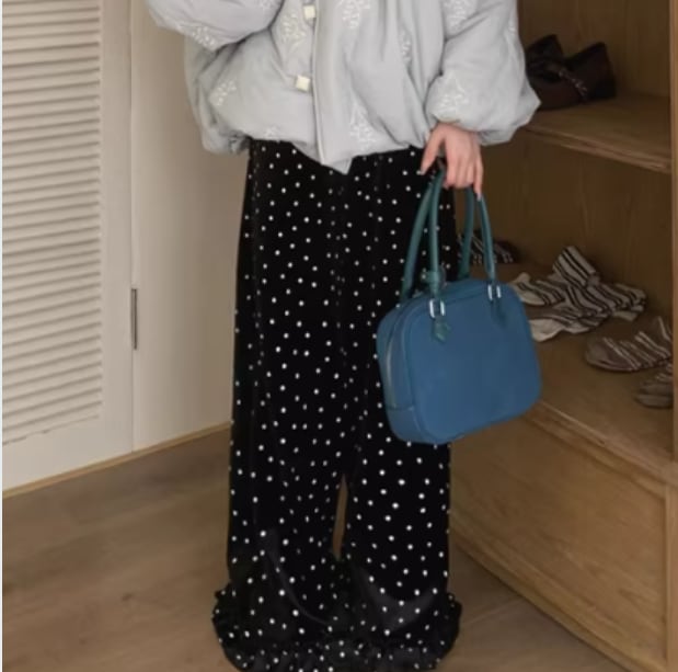 Daisy patterned fleece-lined thick velvet pants(CF126)