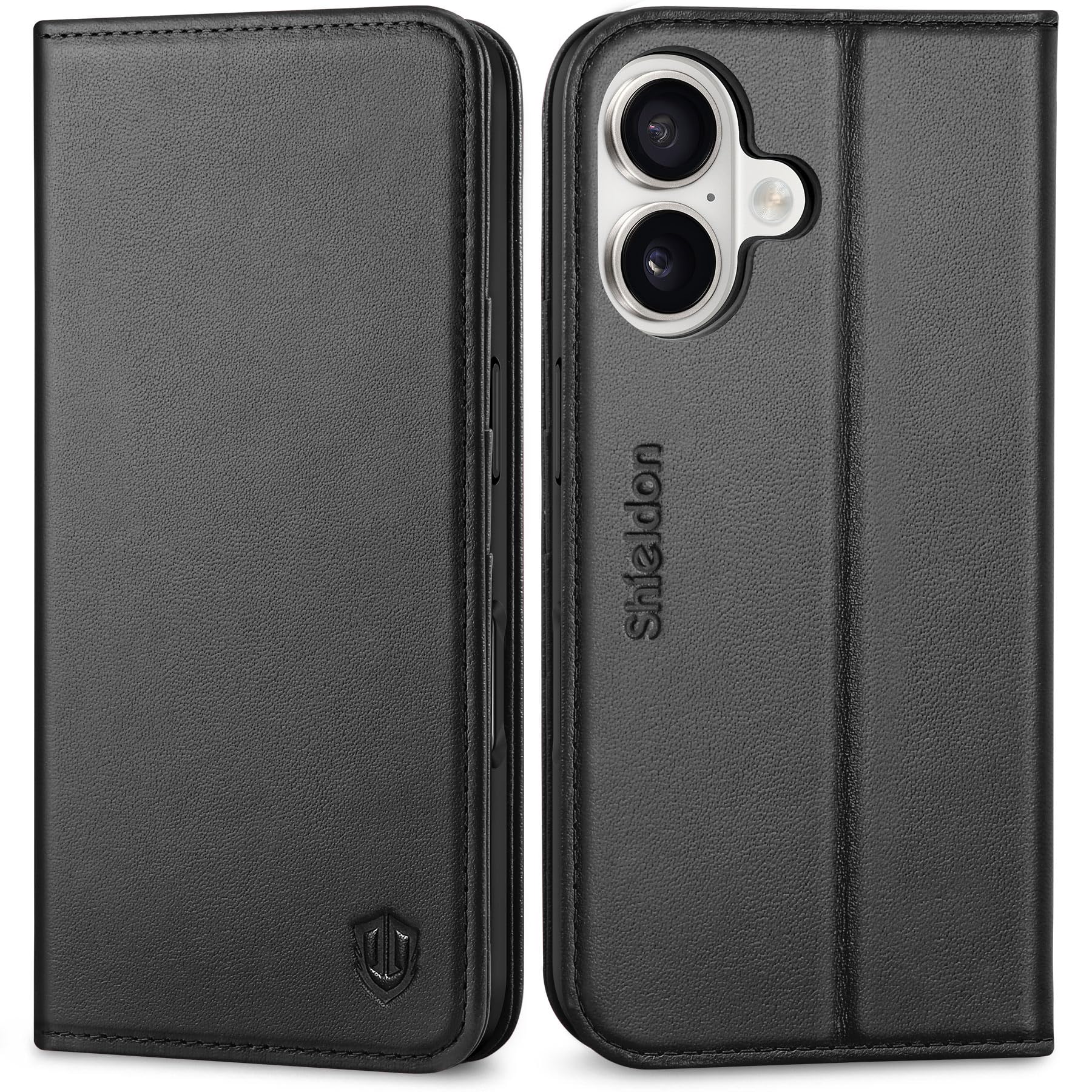 SHIELDON iPhone16 対応ケース 手帳型 本革レザー 2024年発売 6.1インチ 5G ブラック