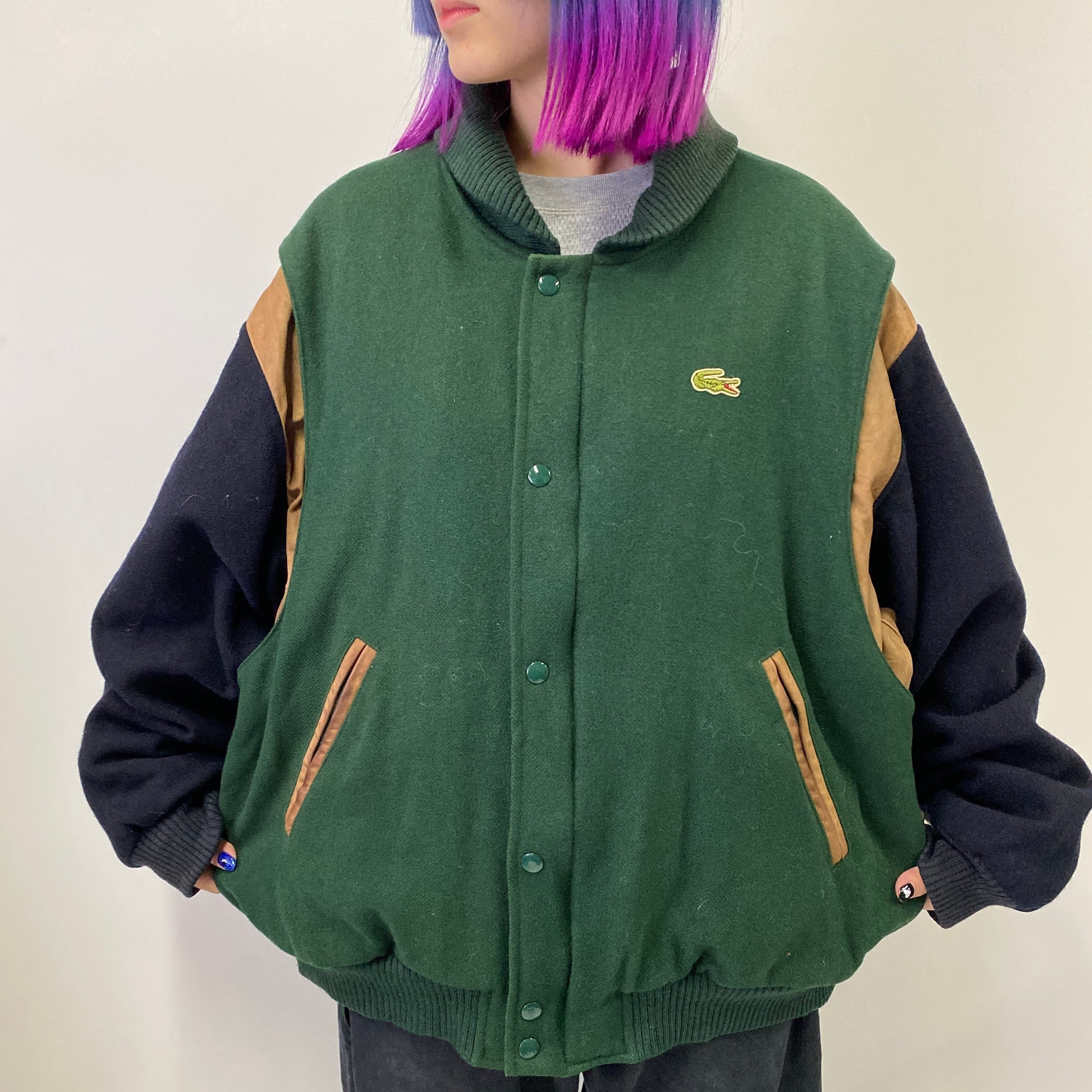 フランス製 ヴィンテージ LACOSTE フレンチラコステ レザー切替 ウール  