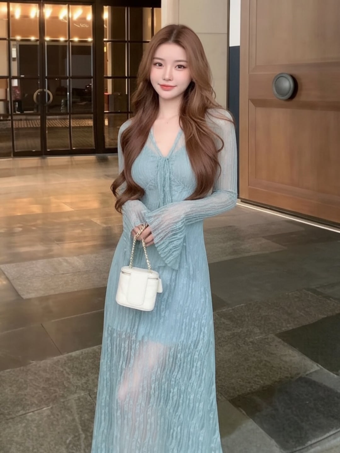 マーメイドプリーツシアーロングフレアドレスV05063