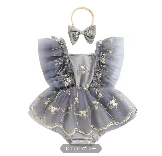 即納flower tulle rompers＆flower tulle band②点set　一部お取り寄せ