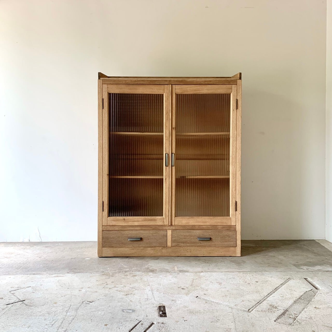 キャビネットチェスト　モールガラス　古家具　0535