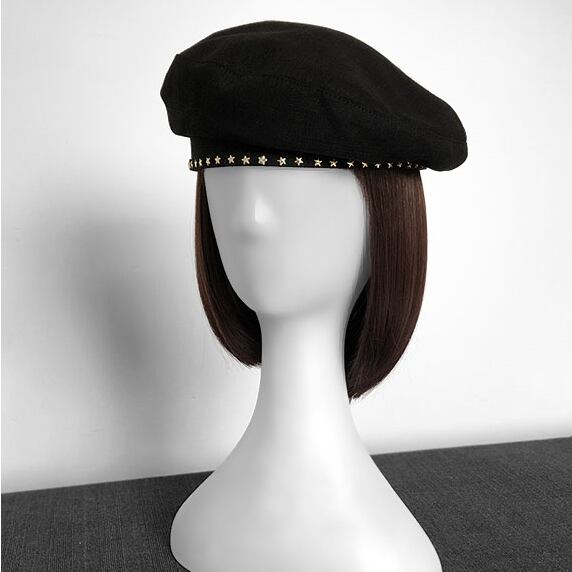 予約販売】 ベレー帽 レディース 帽子 スタッズ 星 ブラック 黒 レザー