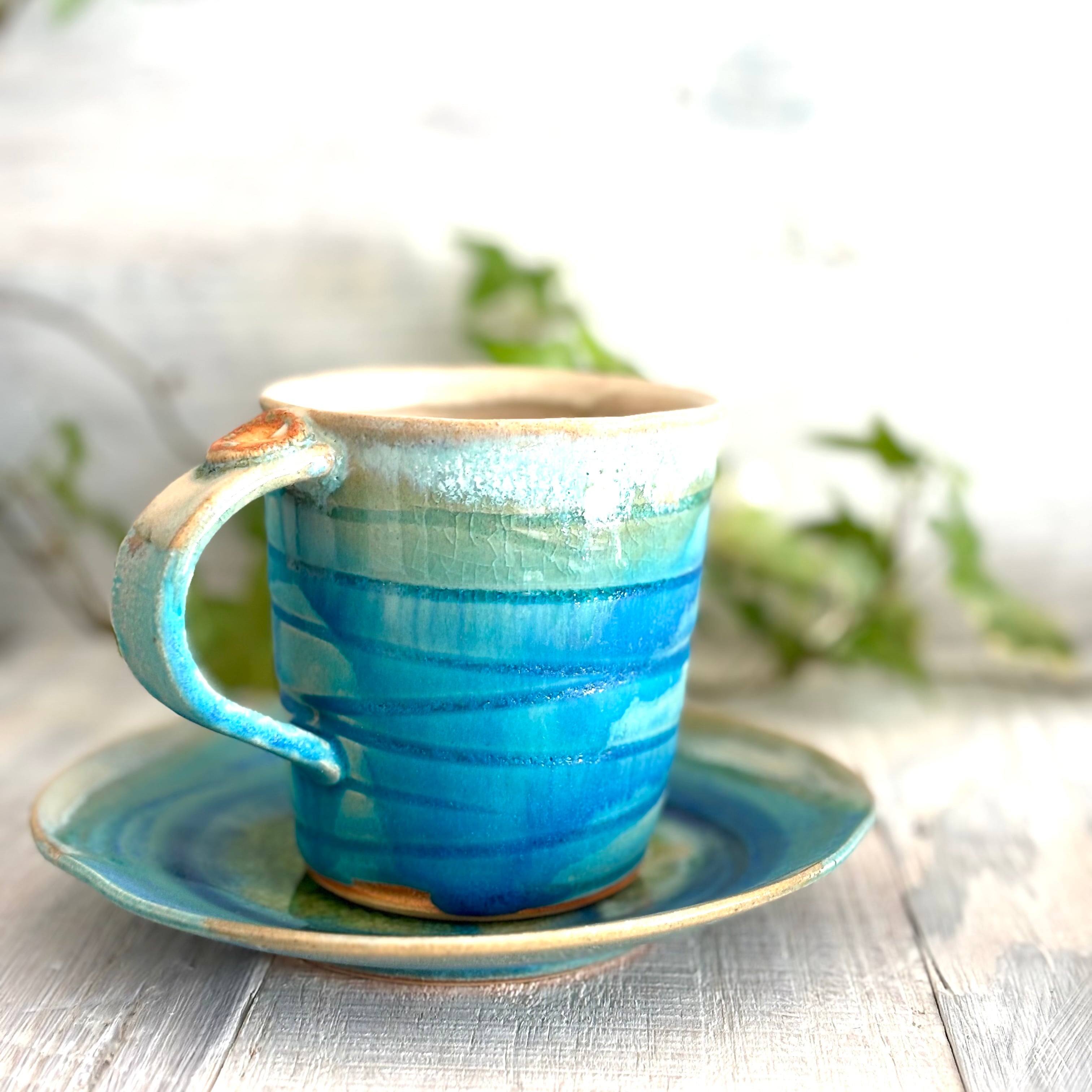 碧 コーヒーカップ&ソーサー ターコイズカラー | Blue Pottery