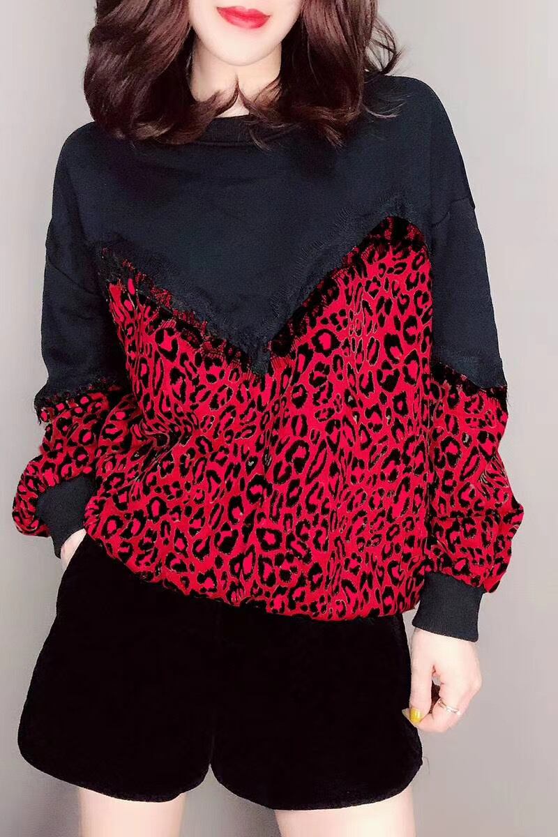 フロントレースレオパード柄トップス