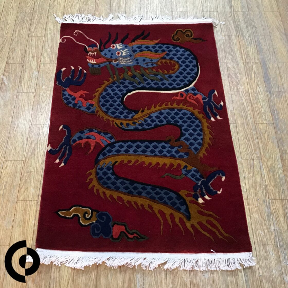S 龍柄 ☆ チベタンドラゴンラグ WOOL SQUARE ☆ TIBETAN DRAGON RUG 