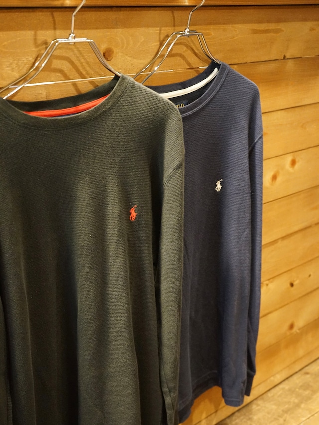 Polo Ralph Lauren Black Waffle Knit Thermal Long Sleeve Pony Logo Crewneck Shirt Polo Ralph Lauren Black Waffle Knit Thermal Long Sleeve Pony Logo Crewneck Shirt