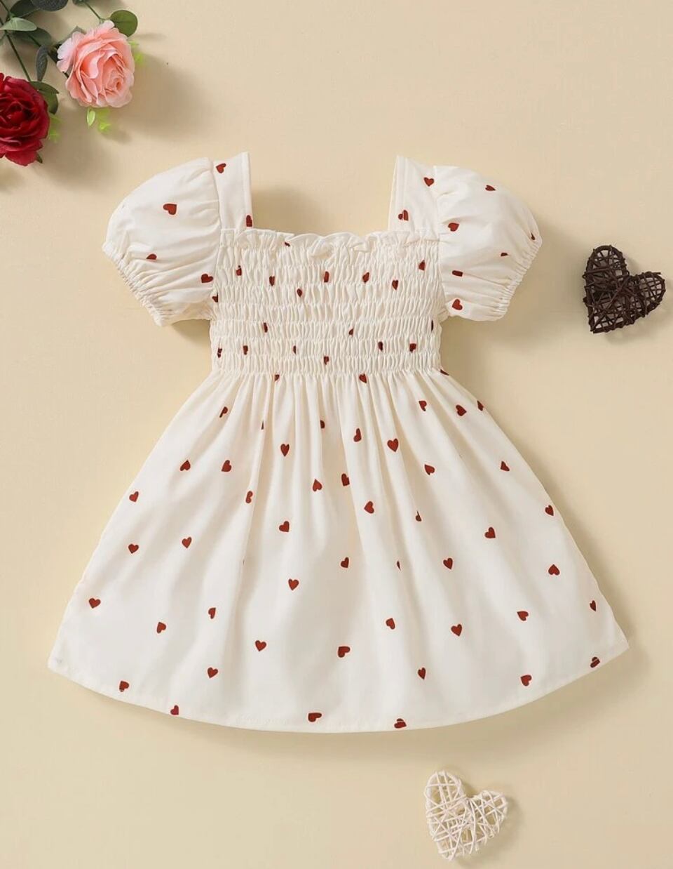 ハートプリントサマードレス………海外子供服 プチプラ 女の子 ガール ワンピース 夏 ホワイト