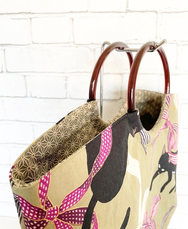 普段使いもＯＫ♪ 黒猫和風バッグ【黒猫×リボン】