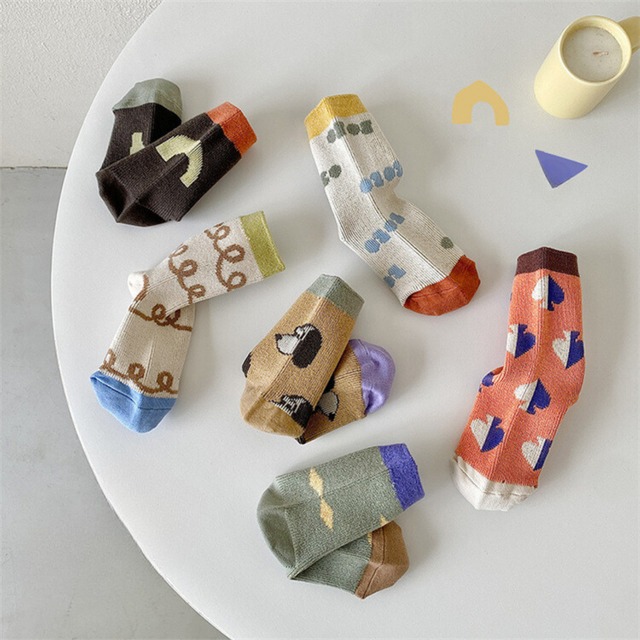 【即納】キュートな柄のクルーソックス 3足セット