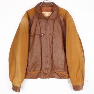 【Caka act2】Crocodile Emboss Leather Swiching Vintage Loose Duck Jacket
