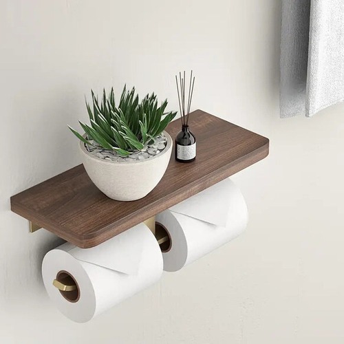 トイレットペーパーホルダー 木製 金色 携帯置き付き 2ロット ペーパーカバー ティッシュホルダー おしゃれ