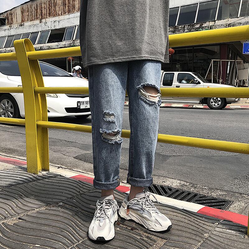 全1色 デニム パンツ ストレート カジュアル ダメージ おしゃれ