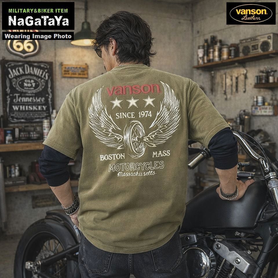 新品vansonホィールウィング USED風ヴィンテージ　半袖Tシャツ　M 1e5c00acd5c4fc9f15fb0e1381bf6c