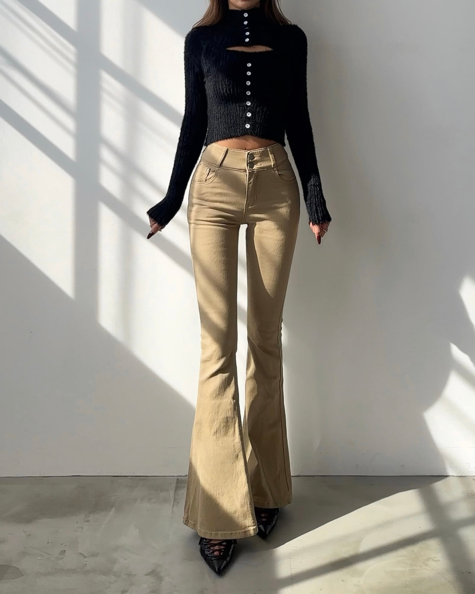 再入荷/ベージュ】SU high-waist flare denim | GIENGE［ジーアング］
