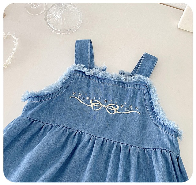 【BABY】星リボン刺繍デニムサロペットロンパース - 11
