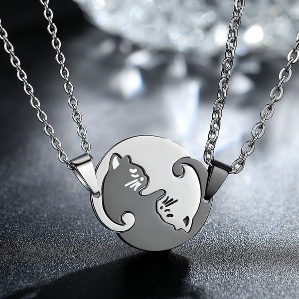 Cuteな ねこモチーフ ペア ネックレス カップル お揃い チェーン モノトーン アクセサリー 可愛い Lamitte Deco トレンド 韓国ファッション ショップ Base店