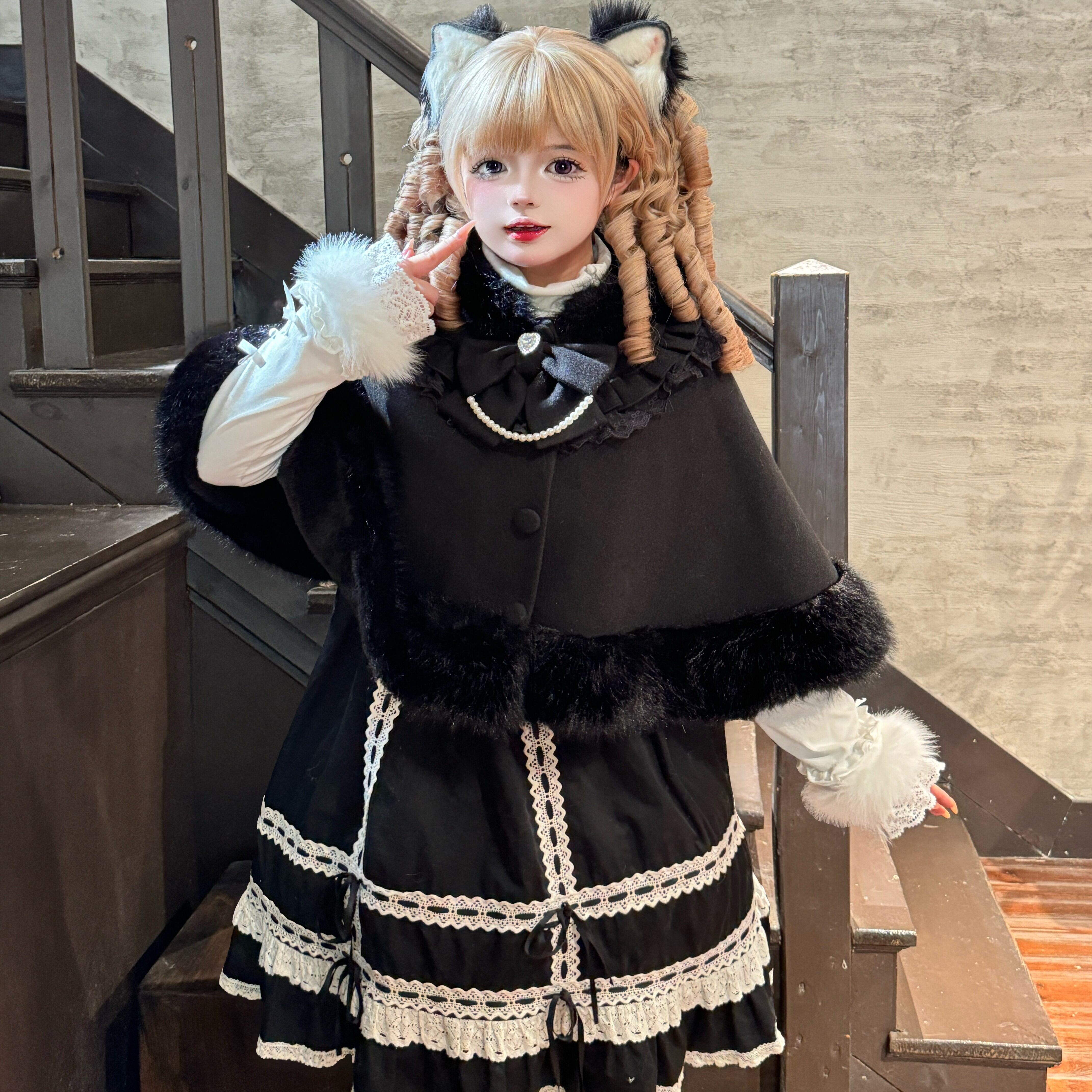 地雷系 猫耳ファーコート ケープコート 量産型 サブカル 天使界隈