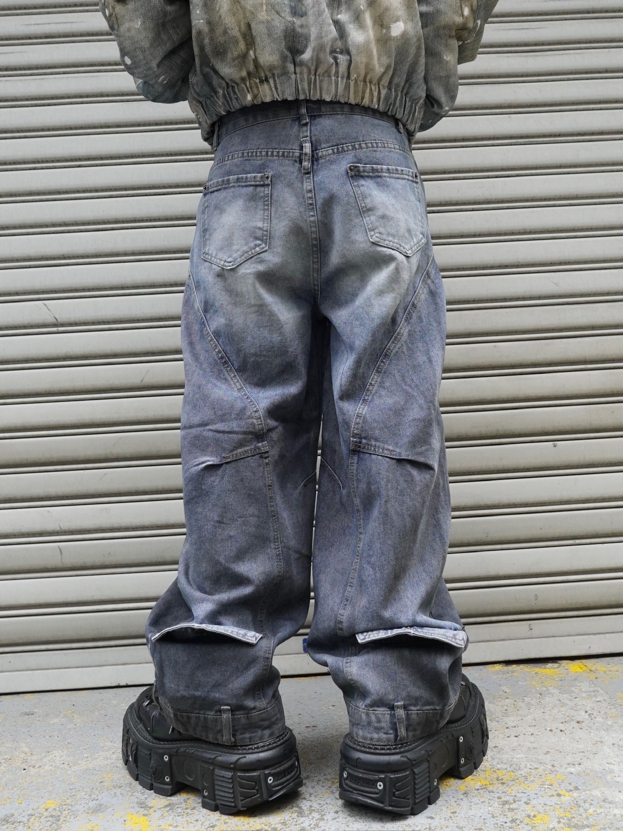 【PLANET STUDIO】dirty docking wide denim pants