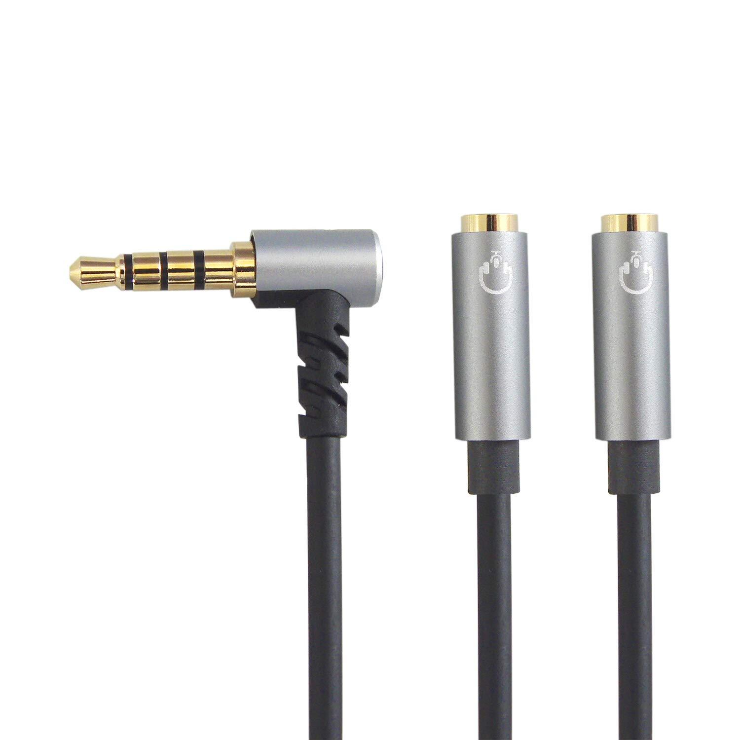 F-Factory オーディオ分配ケーブル 3.5mm 4極 ステレオミニプラグ (オス) L型 - 3.5mm 4極 ステレオミニジャック (メス) ×2分配ケーブル TRRS マイクヘッドホン分配器 CTIA規格 1本 FNT-4YL-E2JJ