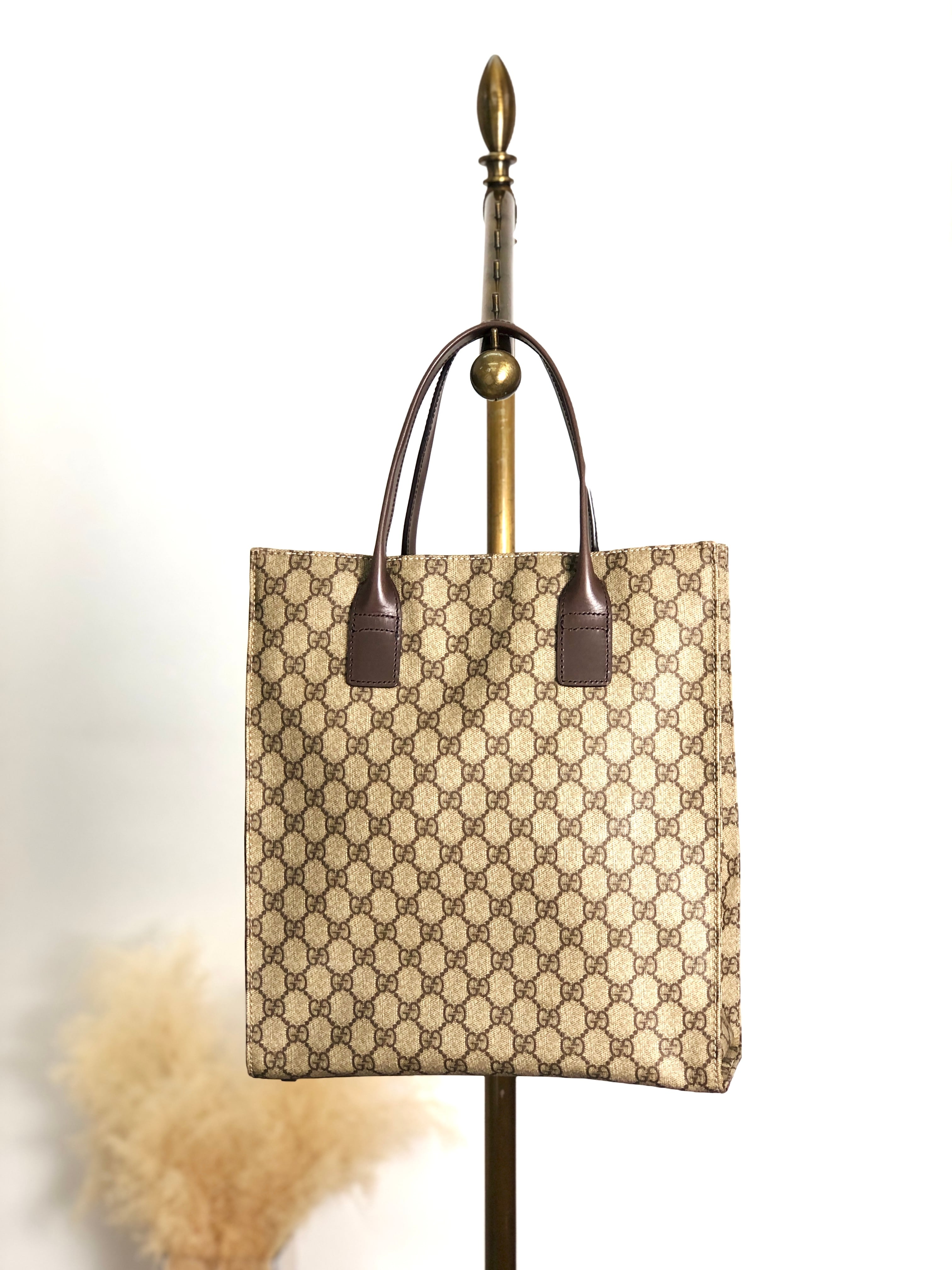 GUCCI グッチ GG スプリーム トート バッグ PVC ×レザー GUCCI グッチ GG スプリーム トート バッグ PVC ×レザー