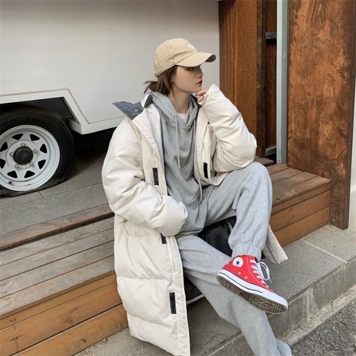 2020年秋冬バージョンルーズ、シン、スモール、オールマッチミドル丈厚手ウォームフード付きコットンジャケットレディース クレセントシティ25641613770