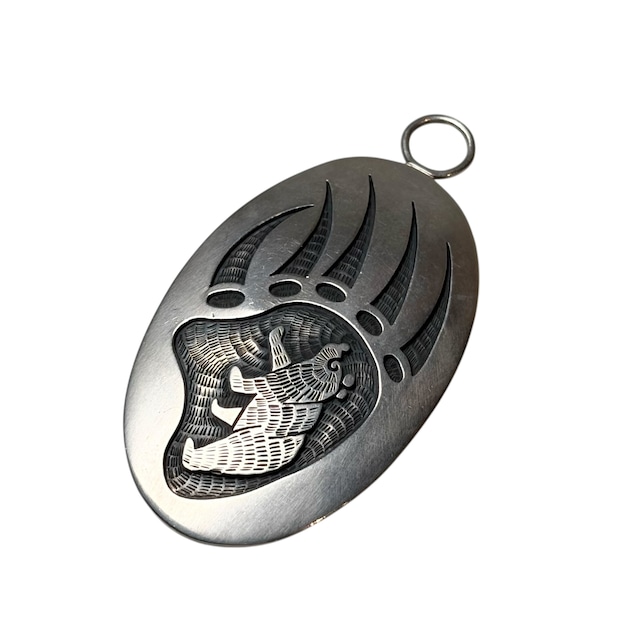 Hopi Watson Honanie overlay silver pendant “bear pow”