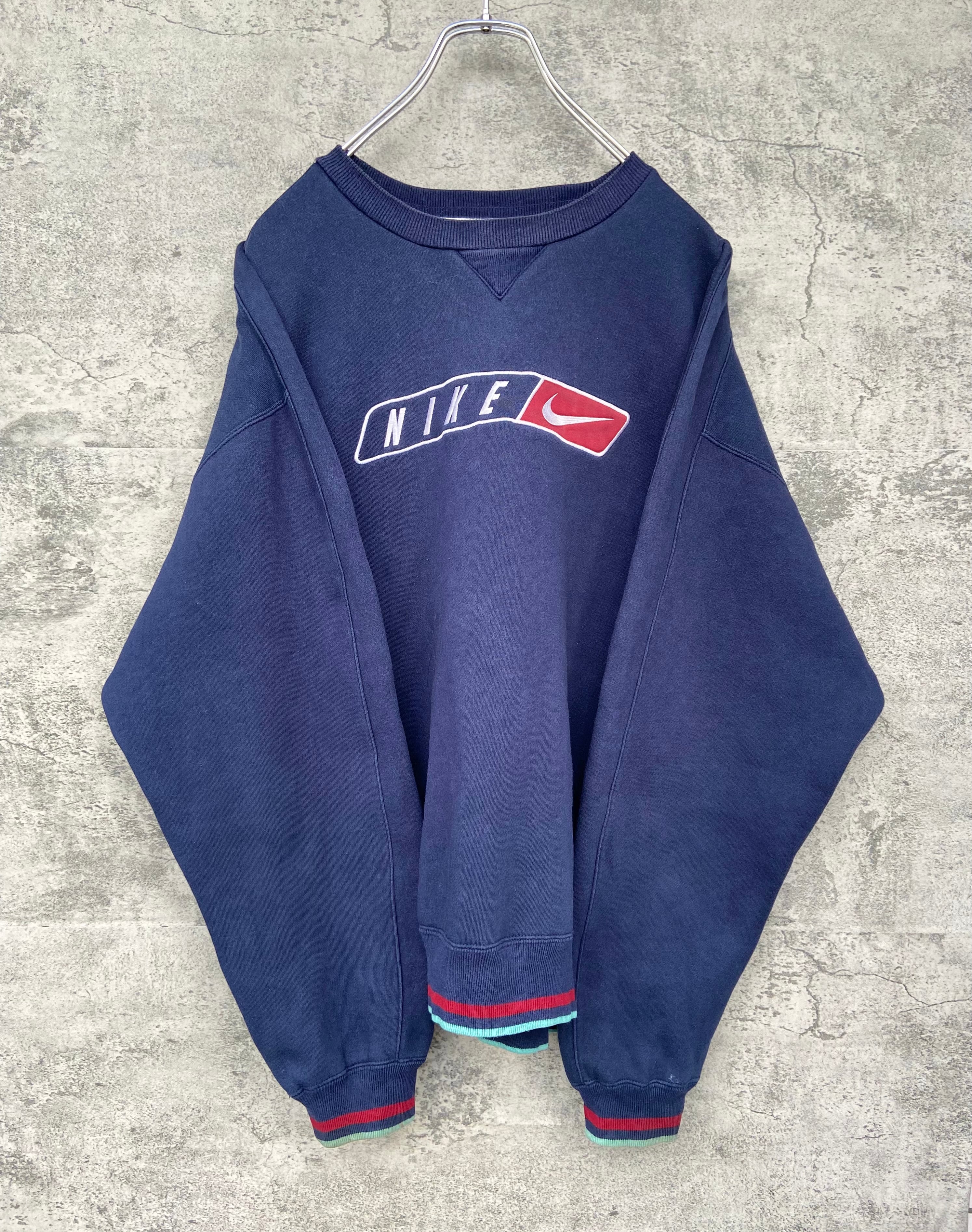 vintage 90s NIKE ナイキ 両面ボックスロゴ 刺繍 スウェット L 紺 ...