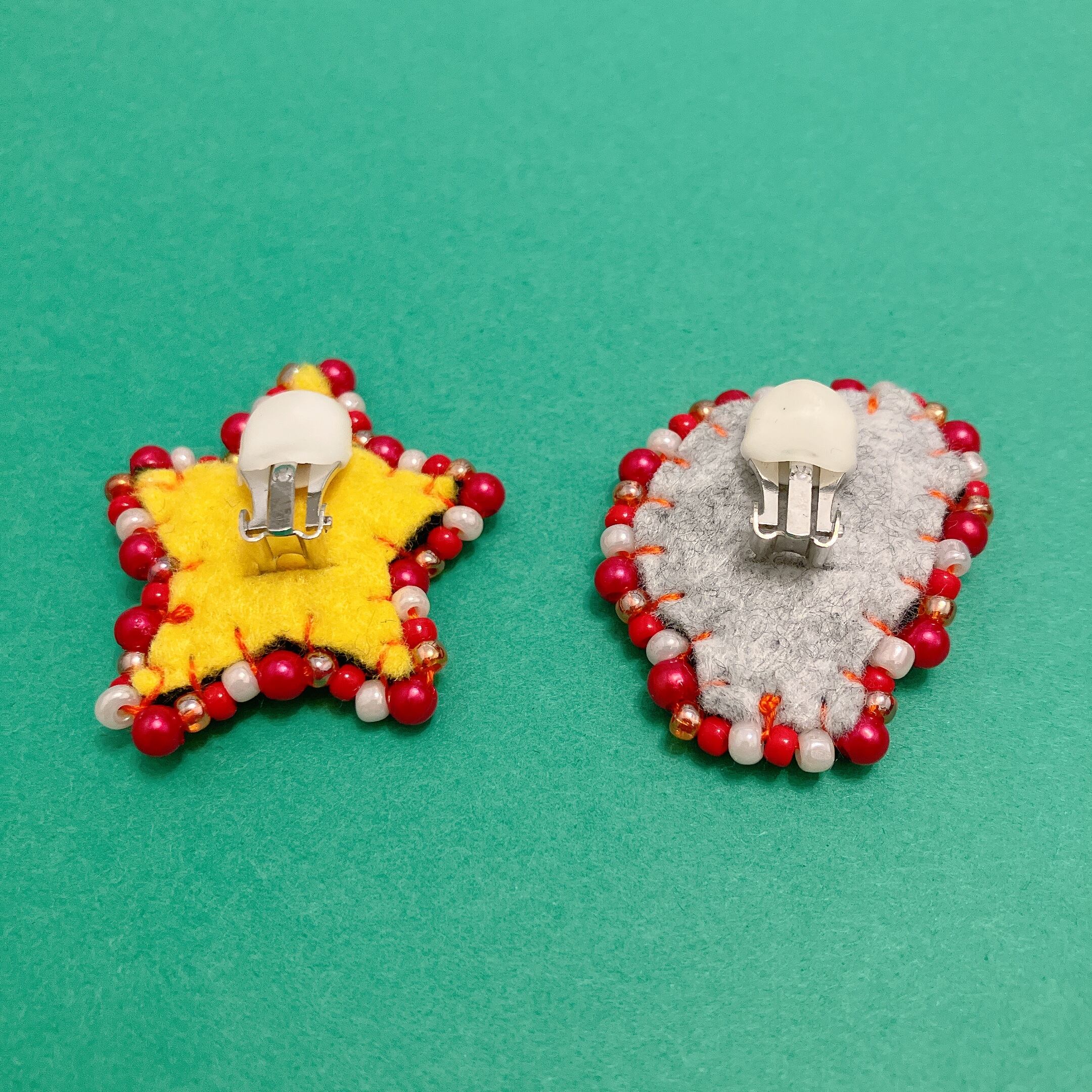 イヤリング メキシカンスカル×スター ガイコツ 星 イエロー＆レッド