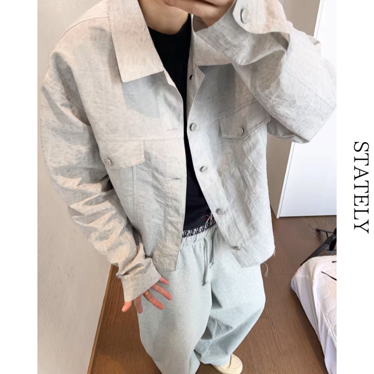 Washed Texture クロップドシャツジャケット_O89・画像6