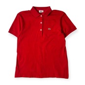 80s 90s LACOSTE ラコステ 文字ワニ 鹿の子 半袖 ポロシャツ 42 /レッド/レディース/ファブリカ/日本製/ビンテージ