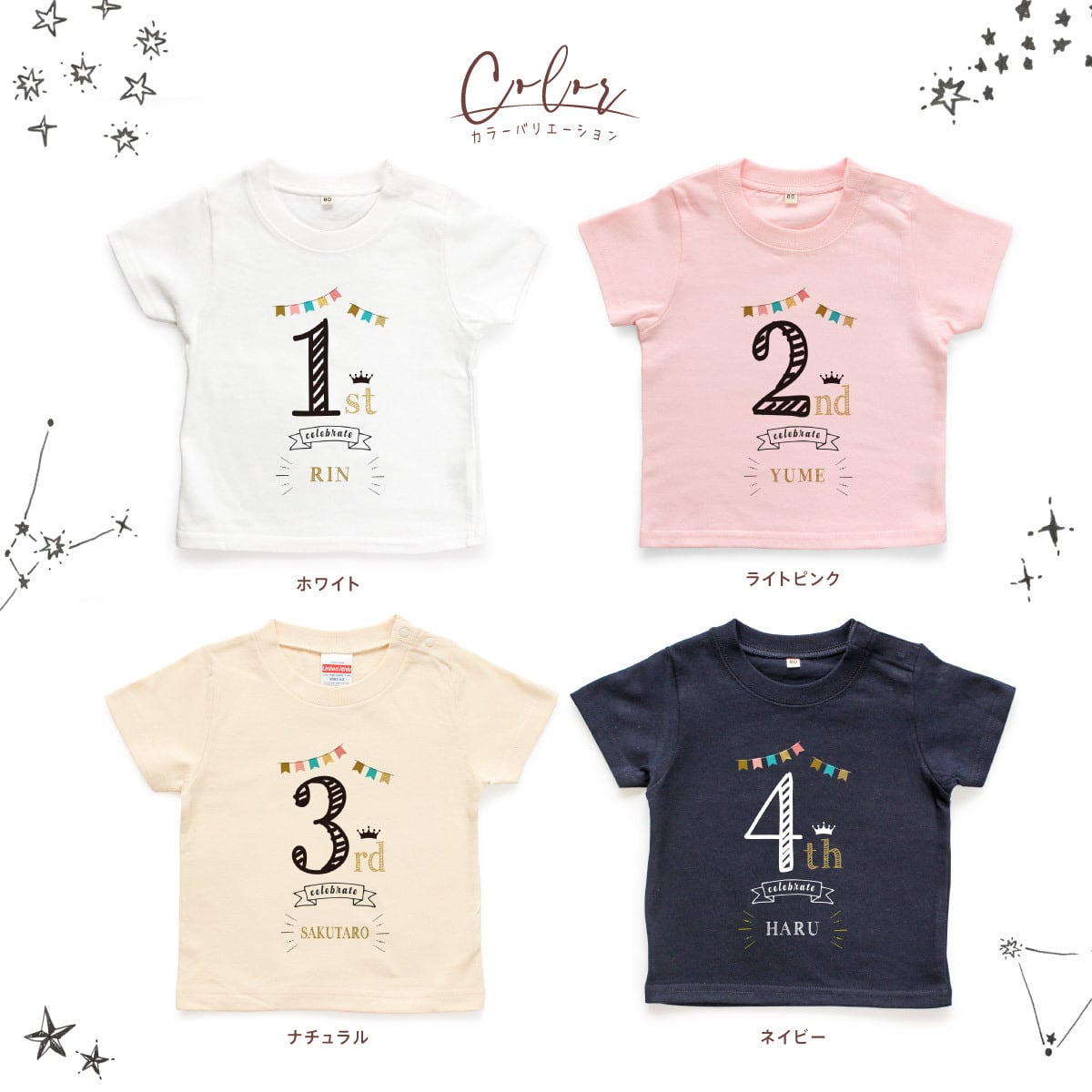名入れTシャツ キッズ ベビー バースデー 80 90 100 110 120 130 140
