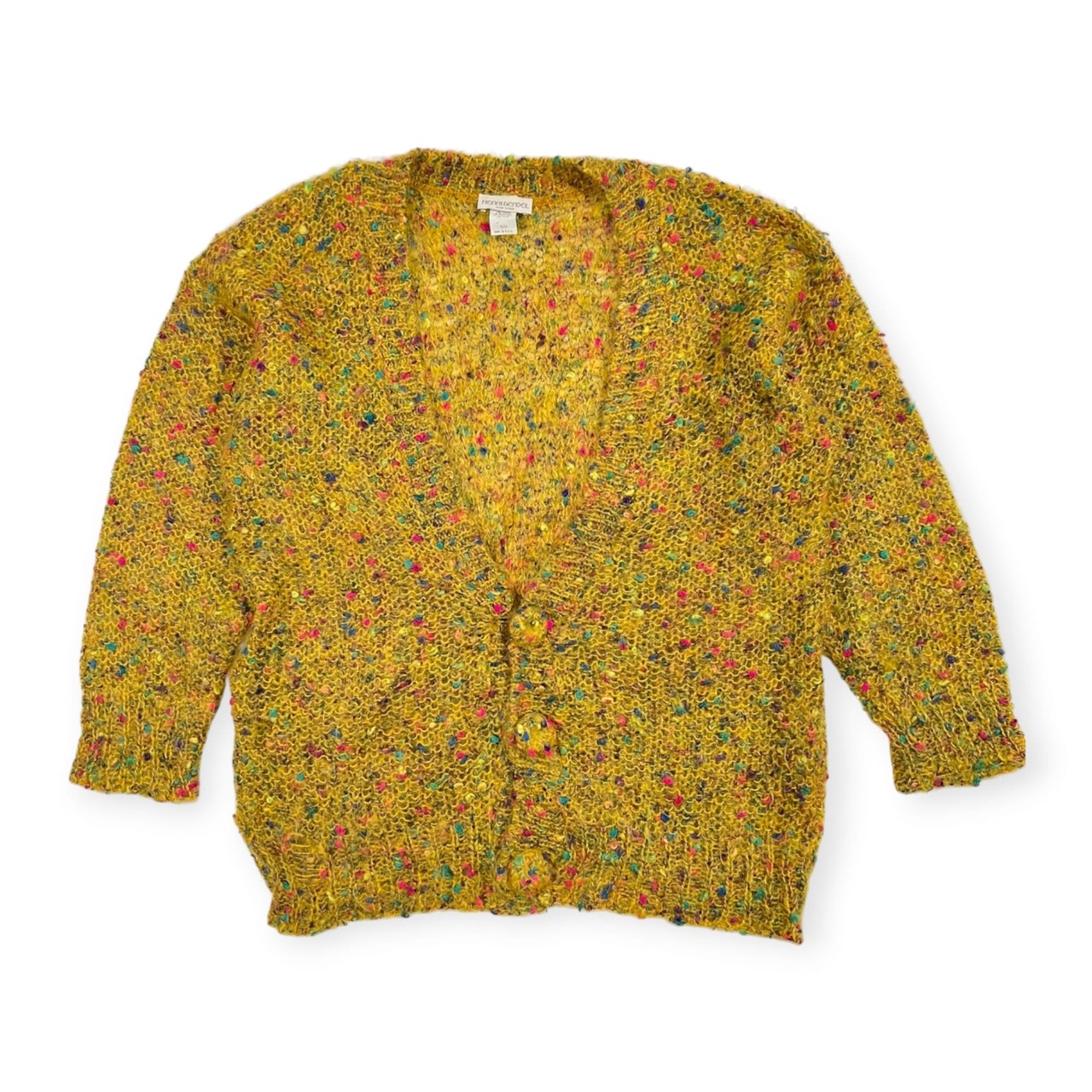 USA製 HENRI BENDEL ヘンリベンデル モヘア ニット カーディガン M ~ L 程度  /ビンテージ/マルチ×イエロー系/アメリカ製