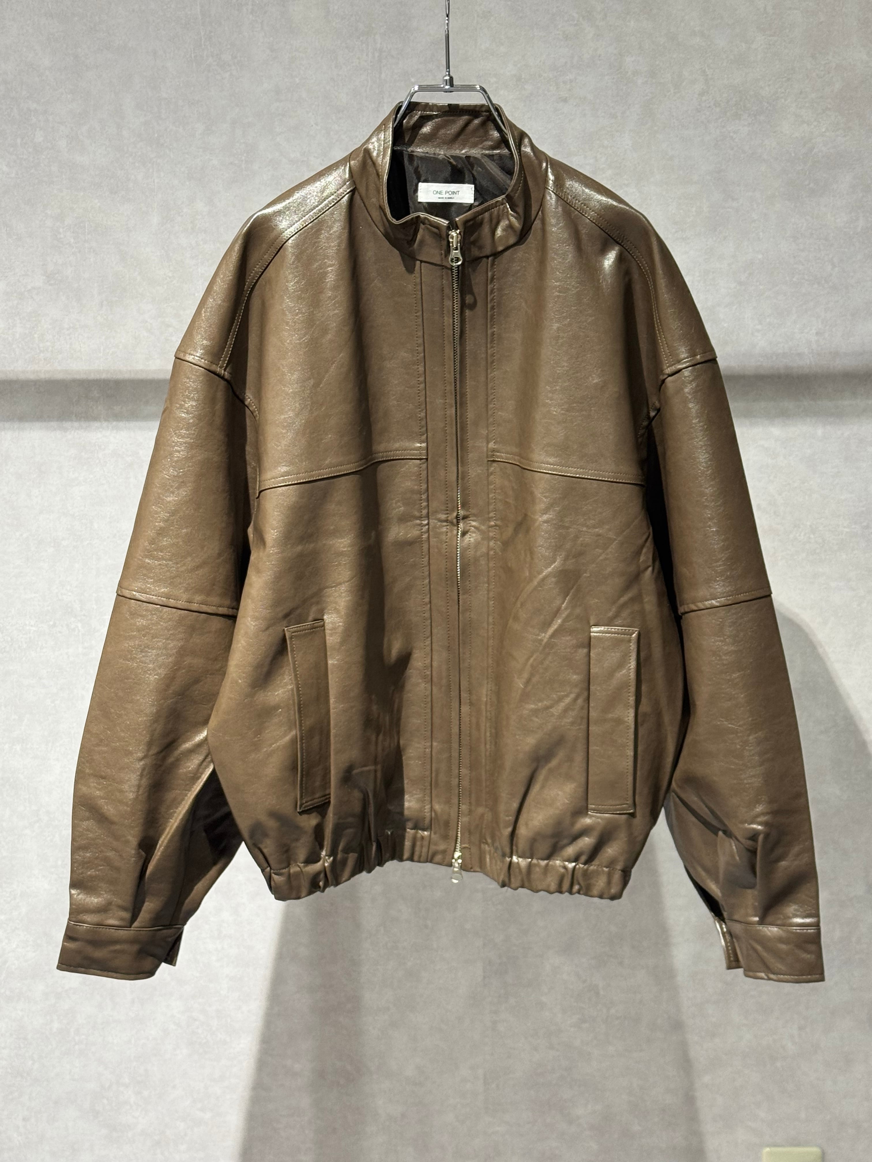 stand collar leather zip blouson