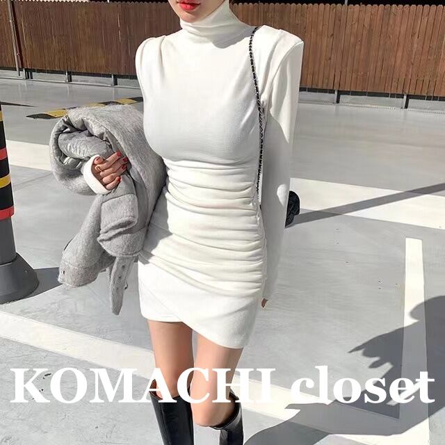 【送料無料】 タイトミニワンピース シャーリングワンピース ハイネック 韓国 レディース オルチャン 黒 ブラック 白 ホワイト 長袖 スリム タイト 細身 アシンメトリー スマート ハイウエスト 伸縮性 大人可愛い きれいめ シンプル 上品 おしゃれ かっこいい こなれ感 ラブリー キュート クール モード系 セクシー エレガント 抜け感 フェミニン 無地 春 秋 冬 休日 イベント デート ショッピング 着回し 普段使い 重ね着 モテ トレンド 流行 インスタ映え S M L XL
